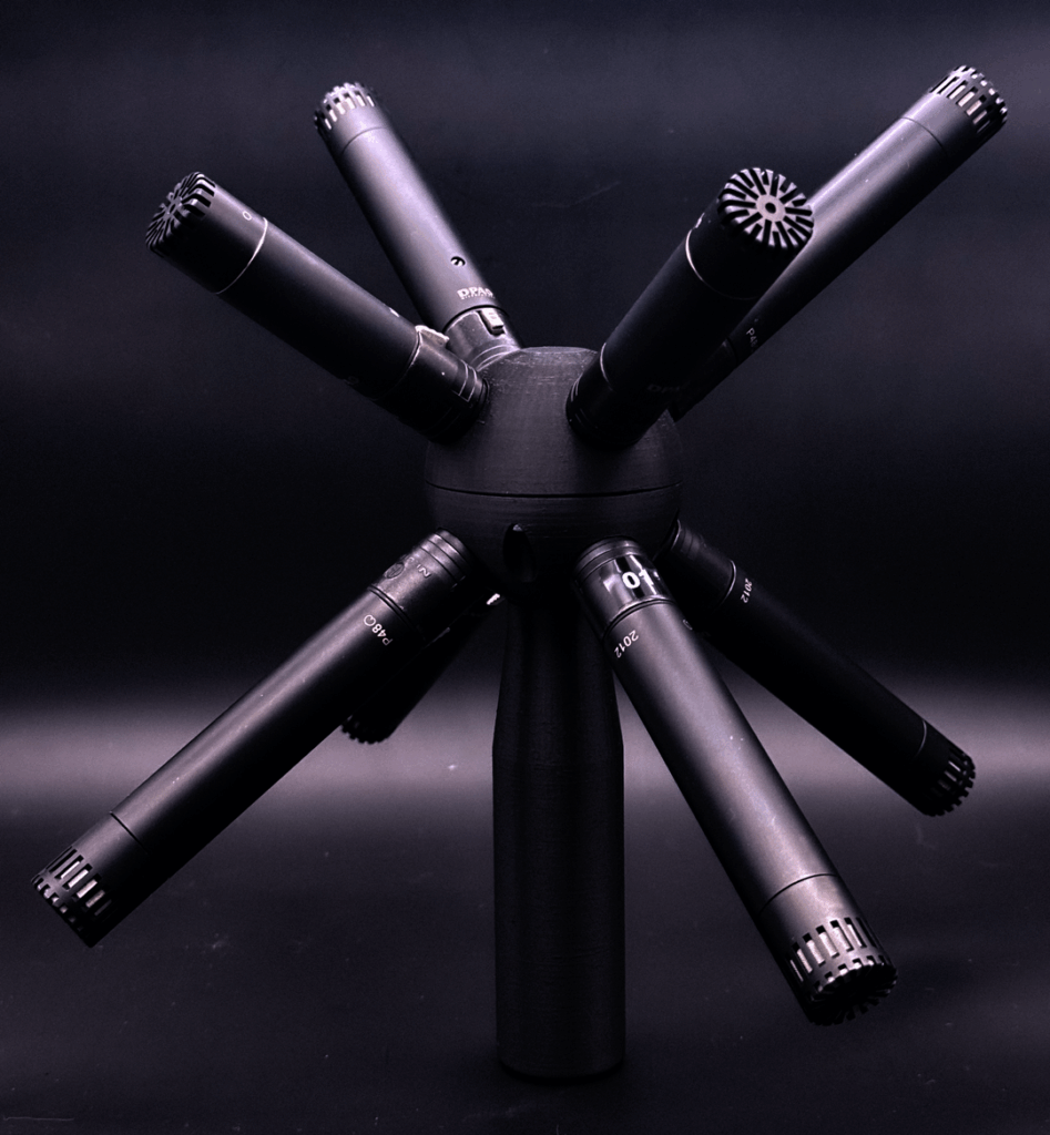 OCTAFON with 2 times DPA 2006 omni Micophones Front Top and 6 times DPA 2012 Cardioid Microphones for Side L/R , Surround L/R and Top Rear L/R